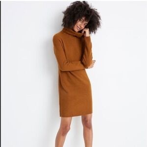 Madewell Fold over Turtleneck‎ Sweater Dress Textured Knit Brown XXS